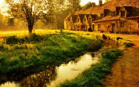 house by the stream - nature, streams, house, outdoor