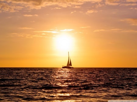 Sailboat at sunset - sky, sunset, sea, sailboat