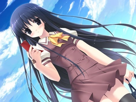 Anime cute girl - long hair, mobile, school girl, uniform