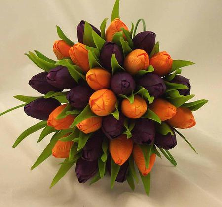 bouquet - flowers, tulips, purple, orange, bouquet