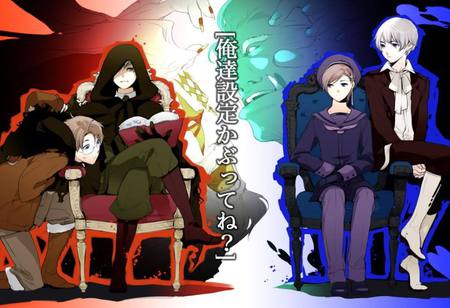 Hetalia - aurther, usxuk, norway, powers, usuk, axis, england, waz-his-name, alfred, arther, america, hetalia, japanese