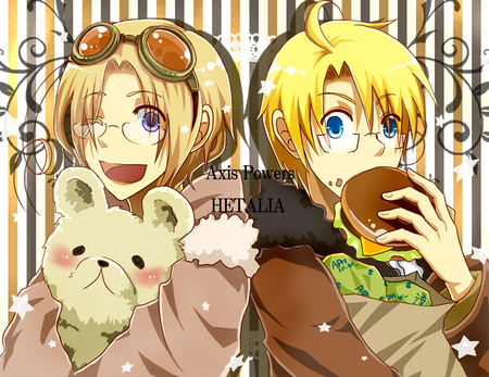 America and Canada - burger, american, hetalia, axis, matthew, america, canada, boys, alfred, anime, cute, powers