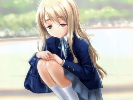 Kotobuki Tsumugi - goto p, anime, skirt, school, girl, seifuku, blonde, hair, kawai, uniform, k-on, tsumugi, kotobuki, cute