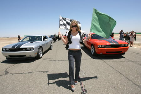 Carmen Electra - beauty, woman, actress, body, hot, hottie, dodge, model, race, carmen electra, silver, challenger, red, beautiful, blonde, flags