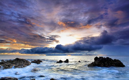 silent sky - dark, clouds, silent, sea, rocks