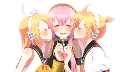 So Cute - blushing, vocaloid, long hair, luka, short hair, kagamine rin, pink hair, idol, anime girl, beautiful, hot, megurine, singer, blush, blonde hair, beauty, megurine luka, cute, kagamine lin, sexy, vocaloids