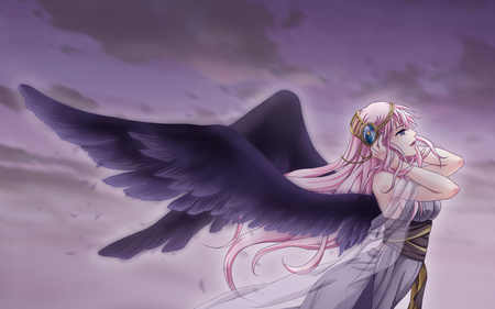 Angel Luka - vocaloid, angel, long hair, luka, pink hair, idol, anime girl, beautiful, hot, megurine, singer, beauty, black, wings, megurine luka, cute, sexy, vocaloids