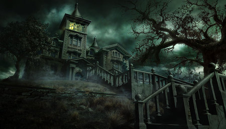 The Dark House - house, digital art, night, dark, tim warnock, cg, hd, horror, halloween, adventure