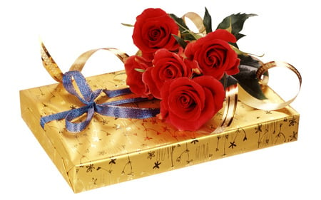 Gift with roses - red, box, rose, present, gift