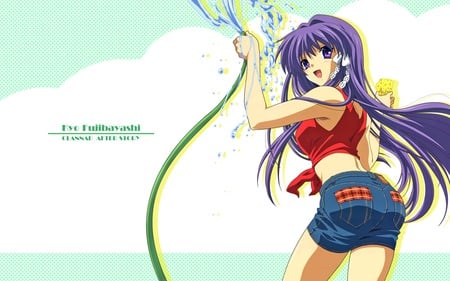 Kyo Fujibayashi - kyo fujibayashi, clannad, water, long hair, purple hair