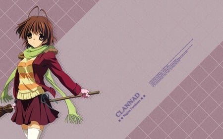 Nagisa Furukawa - short hair, broom, broomstick, clannad, brown hair, nagisa furukawa