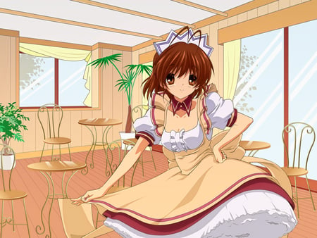 Nagisa Furukawa - short hair, clannad, brown hair, waitress, uniform, nagisa furukawa