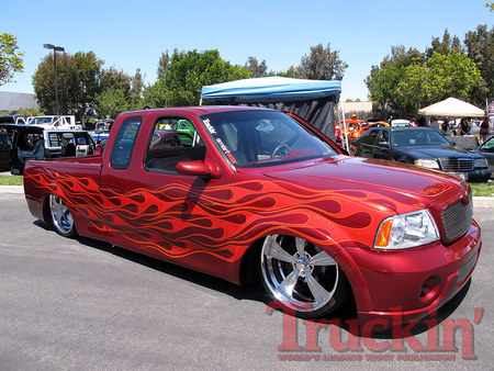 Custom Red - truck, flames, custom wheels, low