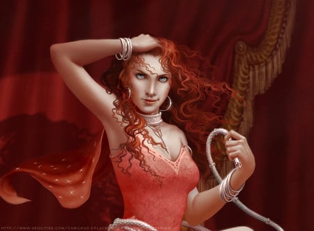 Red Girl - beauty, female, girl, hair, eye, fantasy, cg, art, pretty, red, dress