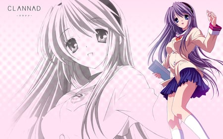 Tomoyo Sakagami - clannad, long hair, schoolgirl, uniform, notes, tomoyo sakagami, book, gray hair