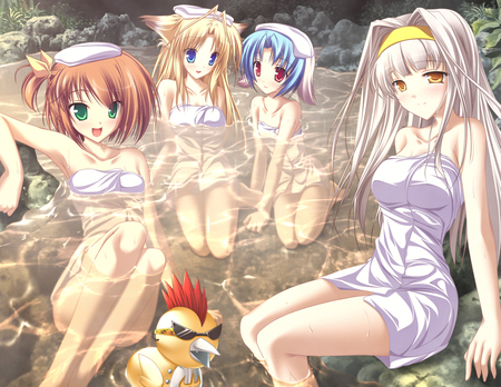 Girls - girls, eyes, hair, haruhi, kuujou, brown, game, green, cute, inakoi, sexy, sarasa, bird, cg, chicken, onsen, blue, blonde, hina