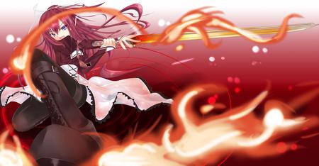 Come my Sword !! - game, anime, sword, long hair, school uniform, kusakabe misuzu, 11 eyes, fire, visual novel, element