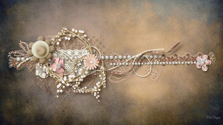 Key to Beauty - pearls, straw, key, lily of the valley, lace, firefox persona, flower