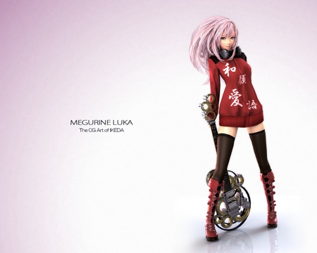 Megurine Luka - aqua, hot, guitar, headset, thighhighs, music, anime girl, stockings, white, cool, aqua eyes, sexy, song, vocaloids, program, vocaloid, pink, beautiful, diva, beauty, nice, realistic, singer, black, virtual, pretty, idol, megurine luka, anime, cute, megurine, luka, girl, pink hair, boots, cg, real, microphone, red, headphones, awesome, digital