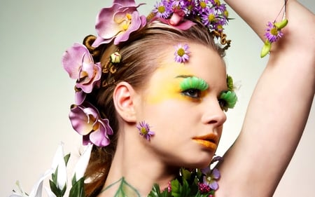 SPRING BEAUTY - flowers, woman, make up, face, petals