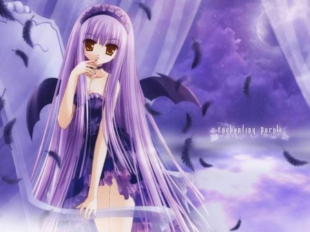 Purple anime - doll, purple, anime, girl, drawing, abstract