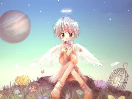 Anime angel - doll, moon, anime, girl, drawing, abstract, angel