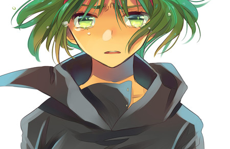 gumi - yellow eyes, tears, girl, sad, vocaloid, anime, gumi, green hair