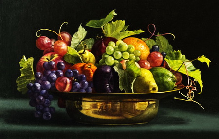 Bowl of fruits - nature, bowl, gift, golden, fruits, still life