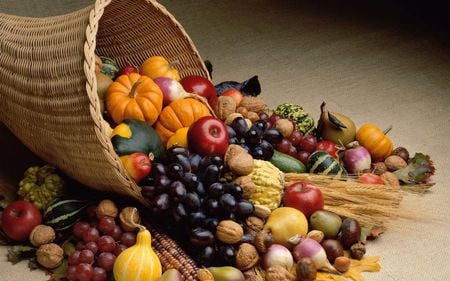 Fruits - apple, grape, fruit, basket, food