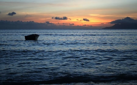 Boat At Sea - sea, sunset, ocean, boat