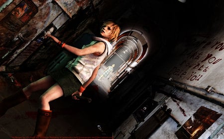 Silent hill - blood, short hair, videogame, blue eyes