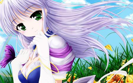 Anime Girl - butterfly, girl, hair, anime, flowers, grass, lavender, long