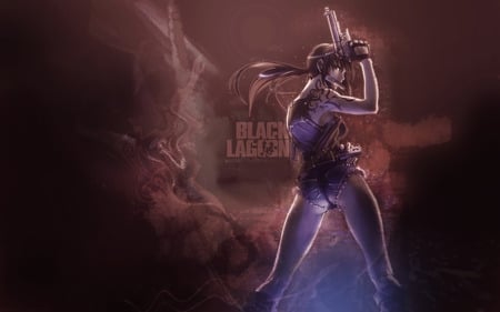 Black Lagoon - tattoo, anime, boots, black lagoon, guns, weapons, brown hair, long hair, holsters, revy, shorts