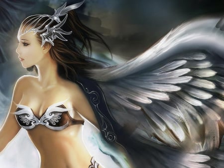 Beauty Angel - pretty, female, angel, big breasts, wow, armor bra, brave, hot, beauty, underboob, cool, sweet, fantasy, smile, lady, woman, wings, beauty angel, cute, sexy