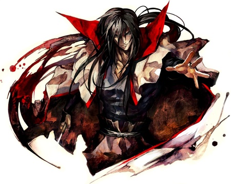 Hiko Seijuro - male, hiko seijuro, lone, banpai akira, long hair, rurouni kenshin, black hair, white background, anime, seijuro, sword, weapons, black eyes