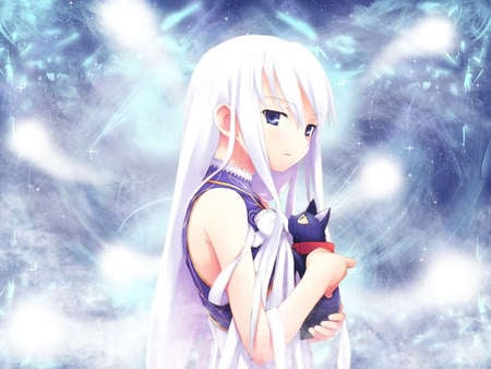 Anime Girl - anime, neko, blue, girl, hair, cat, glow, white, souls, kitty