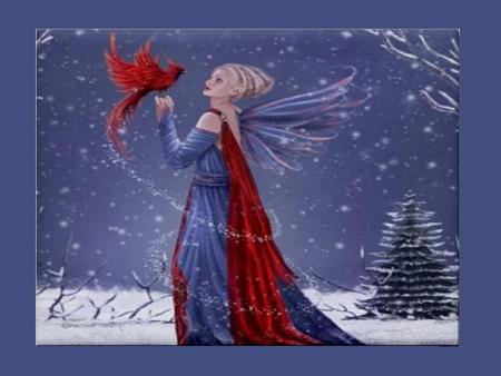 WINTER FAIRY - female, trees, winter, wings, bird, red, snow, blue, fairy, dress