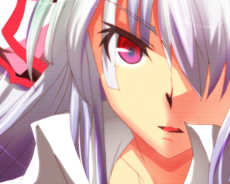 Touhou - girl, eyes, hair, close, project, fujiwara no mokou, white, touhou, purple, cool, red, long