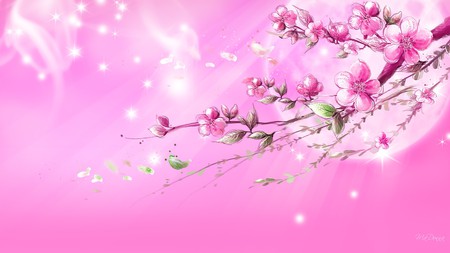 Dream in Pink - glow, stars, sakura, full moon, pink, smoke, firefox persona, cherry blossoms