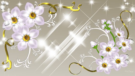 Floral Delight - flowers, gold, sparkles, swirl, diamonds, stars, firefox persona, shine