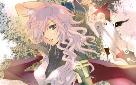 Lightning - gladius, curls, hair, eyes, pretty, pink, green, sword, lightning, long