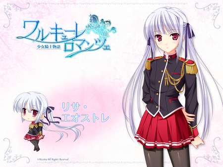 anime - red eyes, chibi, long hair, uniform, dress