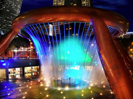 Modern Fountain - architecture, lights, modern, water, amazing, blue, fountain