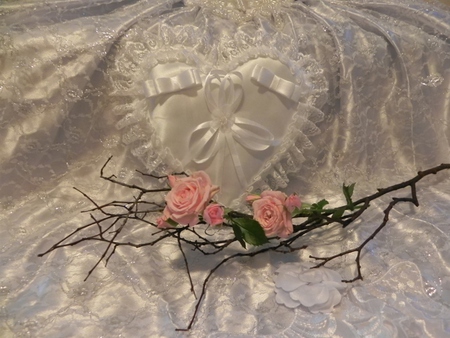 The Lady Loves Romancing - roses, silk, heart, romantic, lace, pink, white, satin, ribbons