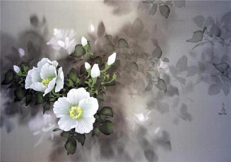 Oriental Peonies - buds, white, art, grey, beautiful, leaves, peony, green, oriental