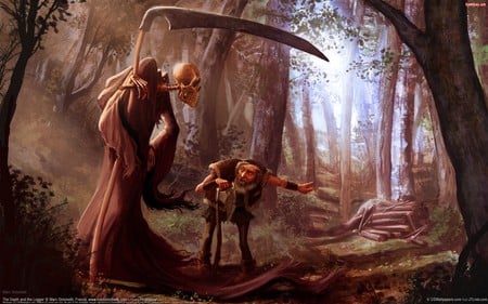 The Death and The Logger - reaper, devil, marc simonetti, death, logger, skull, cg, fantasy, hell, grim, hd, horror, adventure, art