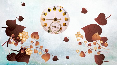 Falls Time - autumn, fall, abstract, clock, leaves, flowers, firefox persona, time