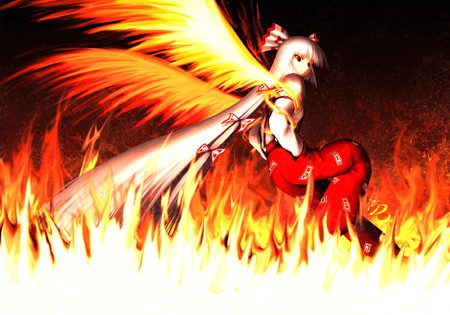 Fujiwara no Mokou. - anime girl, beautiful, hot, beauty, angel, cool, long hair, fujiwara no mokou, badass, touhou, awesome, fire, cute, sexy