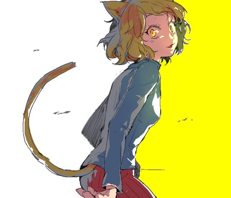 Original - short hair, uniform, brown hair, animal ears, yellow eyes, catgirl