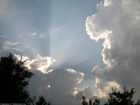 Clouds with Silver Lining - clouds, sun rays, inspirational, silver lining